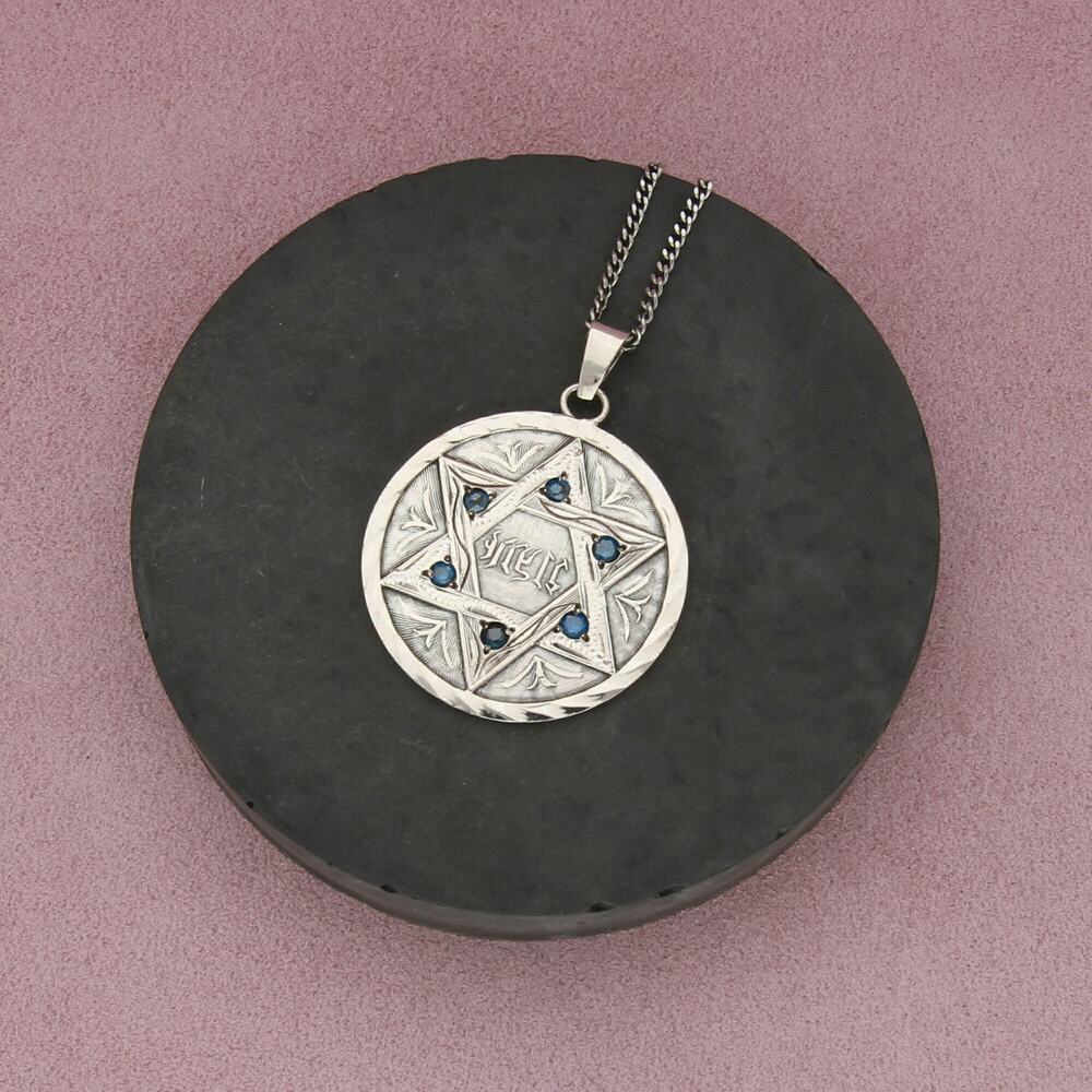 sterling silver mens 1 ct blue diamond star of david curb chain necklace 24in